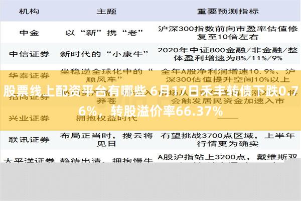 股票线上配资平台有哪些 6月17日禾丰转债下跌0.76%，转股溢价率66.37%